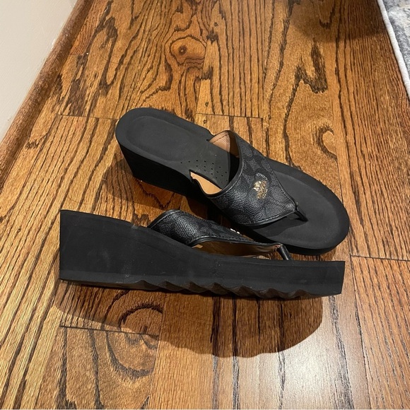 Coach Black Leather Platform Flip-Flops - Picture 2 of 4
